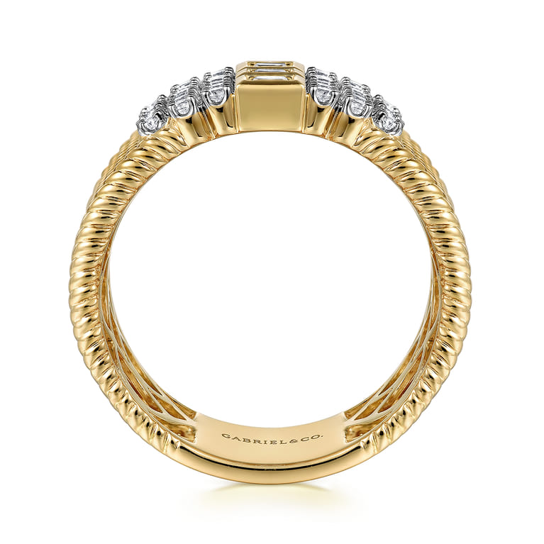 14K Yellow Gold Rope Diamond Wide Band Ladies Ring - 0.55 ct - Shot 2