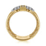 14K Yellow Gold Rope Diamond Wide Band Ladies Ring - 0.55 ct