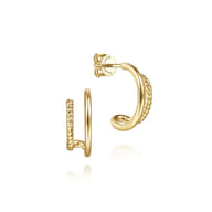 14K Yellow Gold Rope Split J Shape Stud Earrings