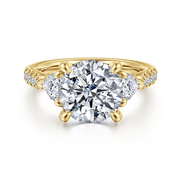 Round Three Stone Diamond Engagement Ring in Yellow Gold