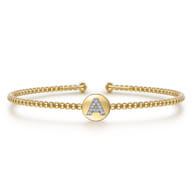 14K Yellow Gold Round A Initial Diamond Bujukan Cuff Bracelet