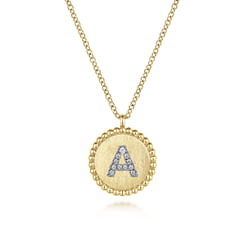 14K Yellow Gold Round A Initial Pendant Necklace with Diamonds
