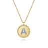 14K Yellow Gold Round A Initial Pendant Necklace with Diamonds - 0.04 ct
