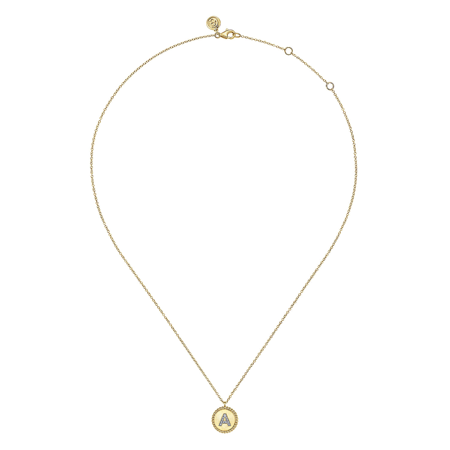 14K Yellow Gold Round A Initial Pendant Necklace with Diamonds - 0.04 ct - Shot 2