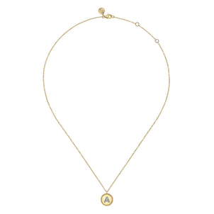 14K Yellow Gold Round A Initial Pendant Necklace with Diamonds