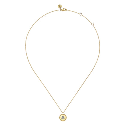 14K Yellow Gold Round A Initial Pendant Necklace with Diamonds