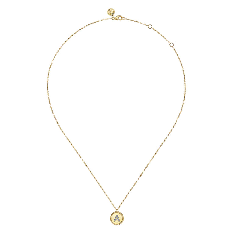 14K Yellow Gold Round A Initial Pendant Necklace with Diamonds - 0.04 ct - Shot 2