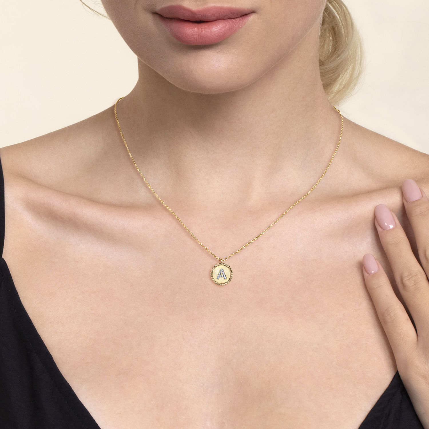 14K Yellow Gold Round A Initial Pendant Necklace with Diamonds - 0.04 ct - Shot 3