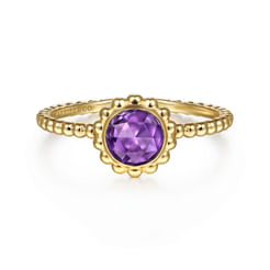 14K Yellow Gold Round Amethyst Bujukan Beaded Ring