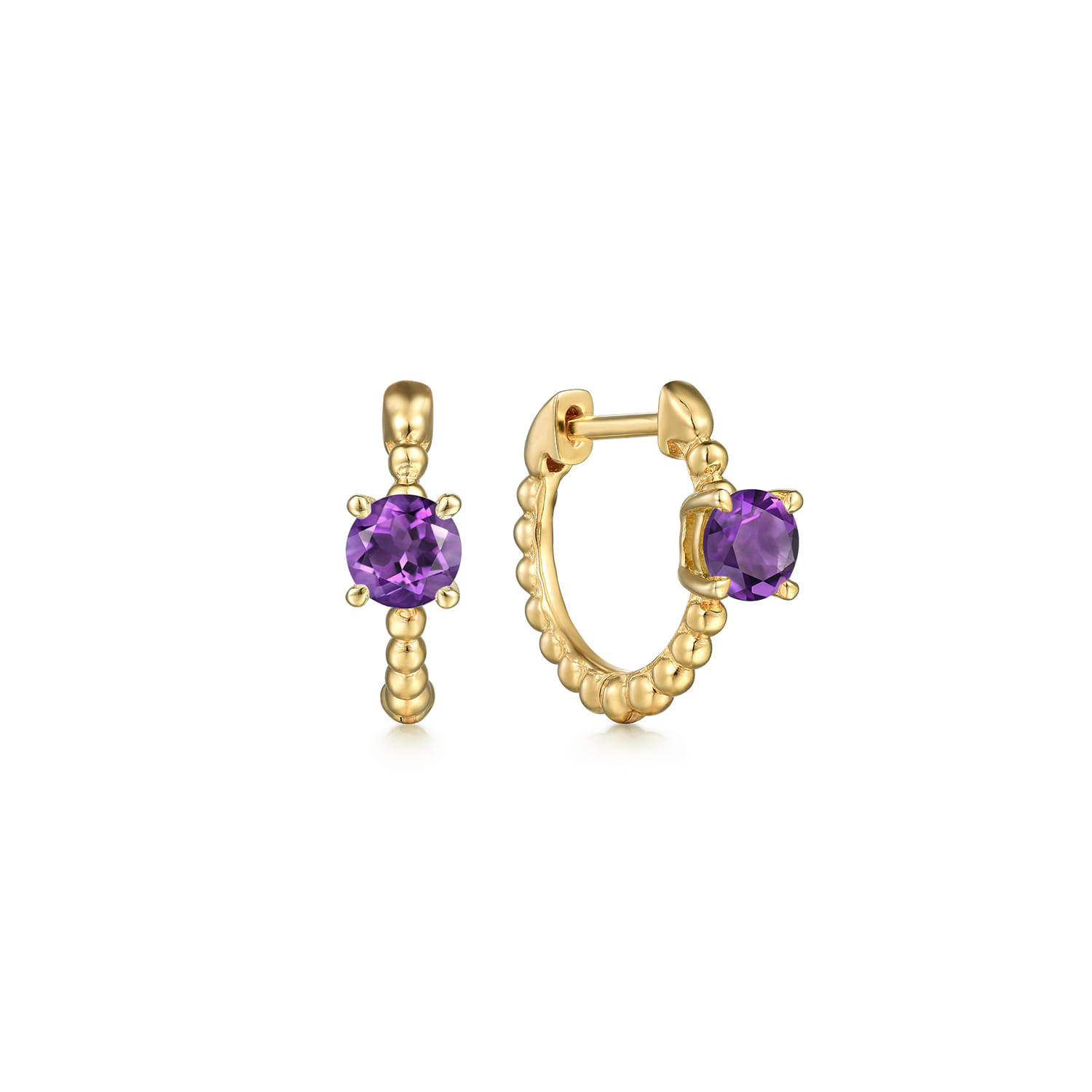 14K Yellow Gold Round Amethyst Bujukan Huggies - Shot 1