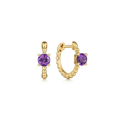 14K Yellow Gold Round Amethyst Bujukan Huggies