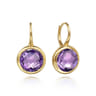 14K Yellow Gold Round Amethyst Earrings With Flower Pattern J-Back