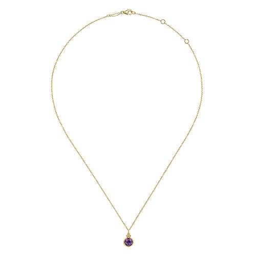14K Yellow Gold Round Amethyst Pendant Necklace - Shot 2