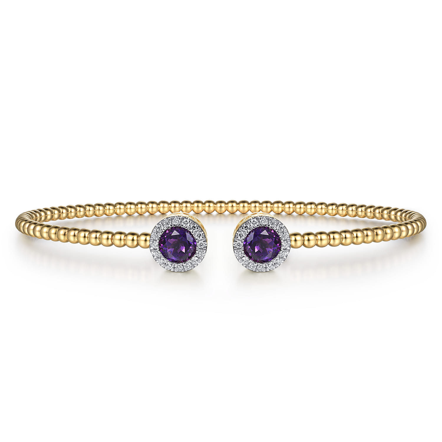 14K Yellow Gold Round Amethyst and Diamond Halo Bujukan Bangle - 0.16 ct - Shot 1