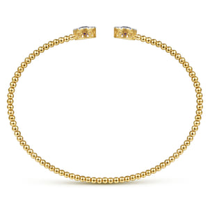 14K Yellow Gold Round Amethyst and Diamond Halo Bujukan Bangle