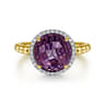 14K Yellow Gold Round Amethyst and Diamond Halo Ring - 0.14 ct