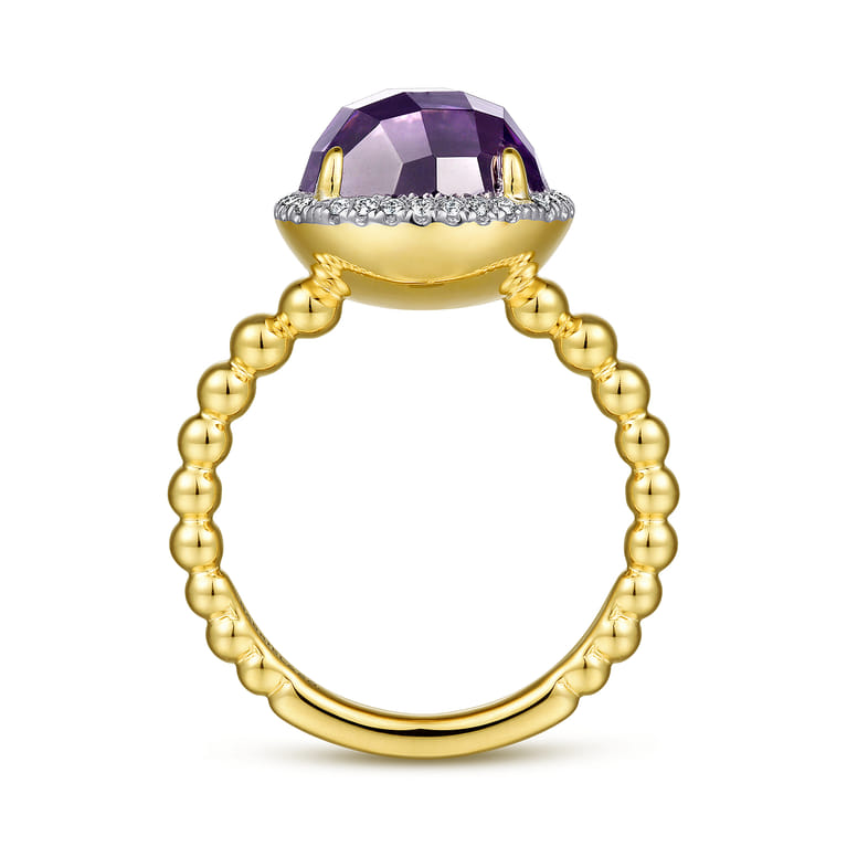 14K Yellow Gold Round Amethyst and Diamond Halo Ring - 0.14 ct - Shot 2