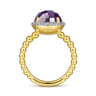 14K Yellow Gold Round Amethyst and Diamond Halo Ring - 0.14 ct