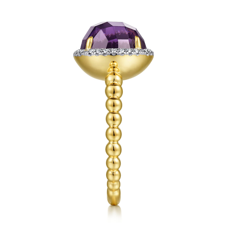 14K Yellow Gold Round Amethyst and Diamond Halo Ring - 0.14 ct - Shot 4