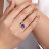 14K Yellow Gold Round Amethyst and Diamond Halo Ring - 0.14 ct