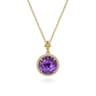 14K Yellow Gold Round Amethysts with Diamond Halo Necklace - 0.14 ct