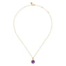 14K Yellow Gold Round Amethysts with Diamond Halo Necklace - 0.14 ct