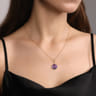 14K Yellow Gold Round Amethysts with Diamond Halo Necklace - 0.14 ct