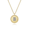 14K Yellow Gold Round B Initial Pendant Necklace with Diamonds - 0.05 ct