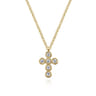 14K Yellow Gold Round Bezel Set Diamond Cross Pendant Necklace - 0.1 ct