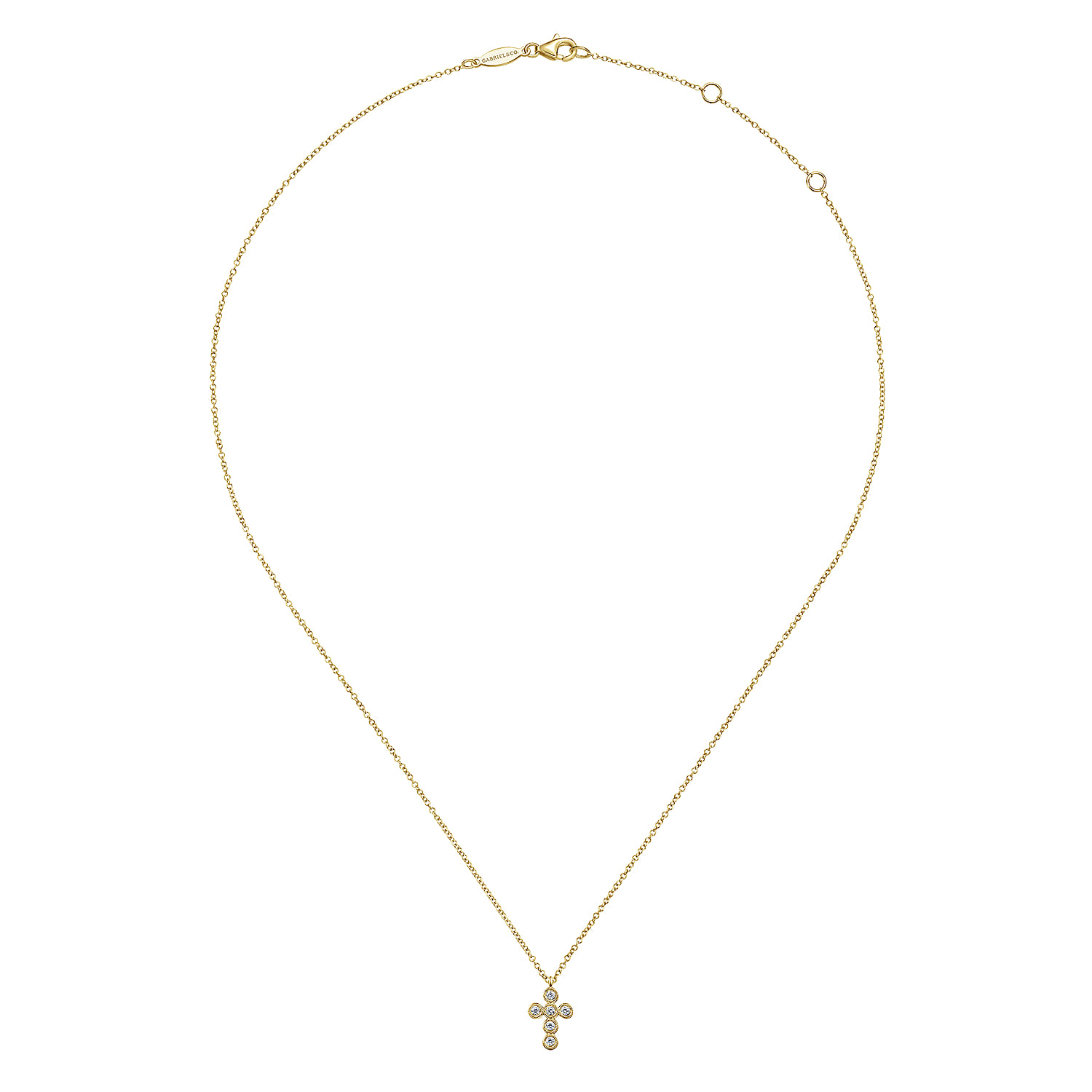 14K Yellow Gold Round Bezel Set Diamond Cross Pendant Necklace - 0.1 ct - Shot 2