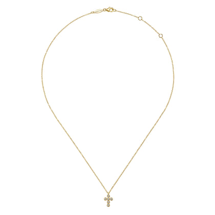 14K Yellow Gold Round Bezel Set Diamond Cross Pendant Necklace