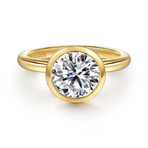 Round Bezel Set Diamond Engagement Ring in Yellow Gold
