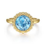 14K Yellow Gold Round Blue Topaz Bezel Set Ring with Bujukan Bead Halo