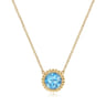 14K Yellow Gold Round Blue Topaz Pendant Necklace with Bujukan Bead Halo