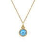 14K Yellow Gold Round Blue Topaz Pendant Necklace