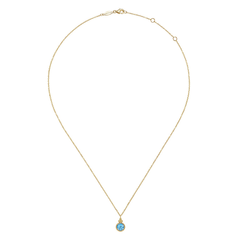 14K Yellow Gold Round Blue Topaz Pendant Necklace - Shot 2