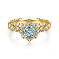 14K Yellow Gold Round Blue Topaz and Diamond Halo Ring