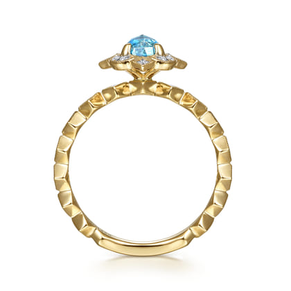 14K Yellow Gold Round Blue Topaz and Diamond Halo Ring