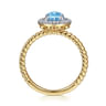14K Yellow Gold Round Blue Topaz and Floating Diamond Halo Ring - 0.12 ct