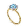 14K Yellow Gold Round Blue Topaz and Floating Diamond Halo Ring - 0.12 ct