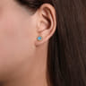 14K Yellow Gold Round Blue Topaz and Twisted Rope Frame Stud Earrings