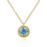 14K Yellow Gold Round Blue Topaz and Twisted Rope Pendant Necklace