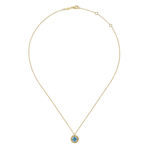14K Yellow Gold Round Blue Topaz and Twisted Rope Pendant Necklace - Shot 2
