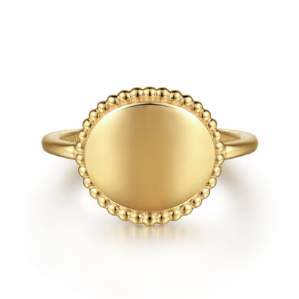 14K Yellow Gold Round Bujukan Frame Engravable Ring