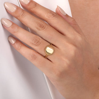 14K Yellow Gold Round Bujukan Frame Engravable Ring