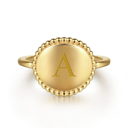 14K Yellow Gold Round Bujukan Frame Engravable Ring