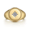 14K Yellow Gold Round Bujukan Signet Ring with Diamond Starburst - 0.03 ct