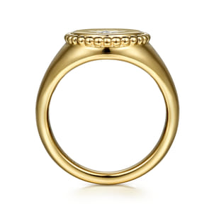 14K Yellow Gold Round Bujukan Signet Ring with Diamond Starburst