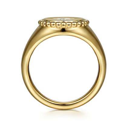 14K Yellow Gold Round Bujukan Signet Ring with Diamond Starburst
