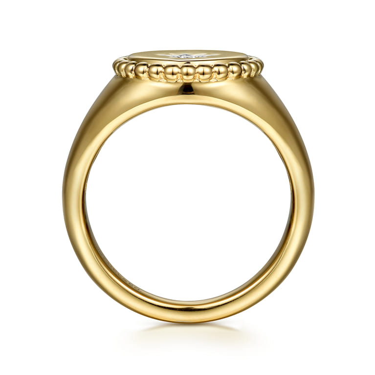 14K Yellow Gold Round Bujukan Signet Ring with Diamond Starburst - 0.03 ct - Shot 2